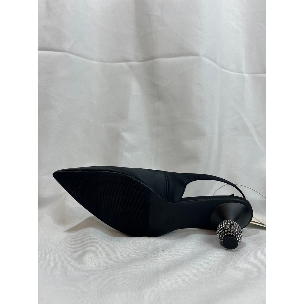 A New Day Womens Black Satin Slingback Pointed Toe Rhinestone Orb Heel Pumps 8.5 - Picture 5 of 6